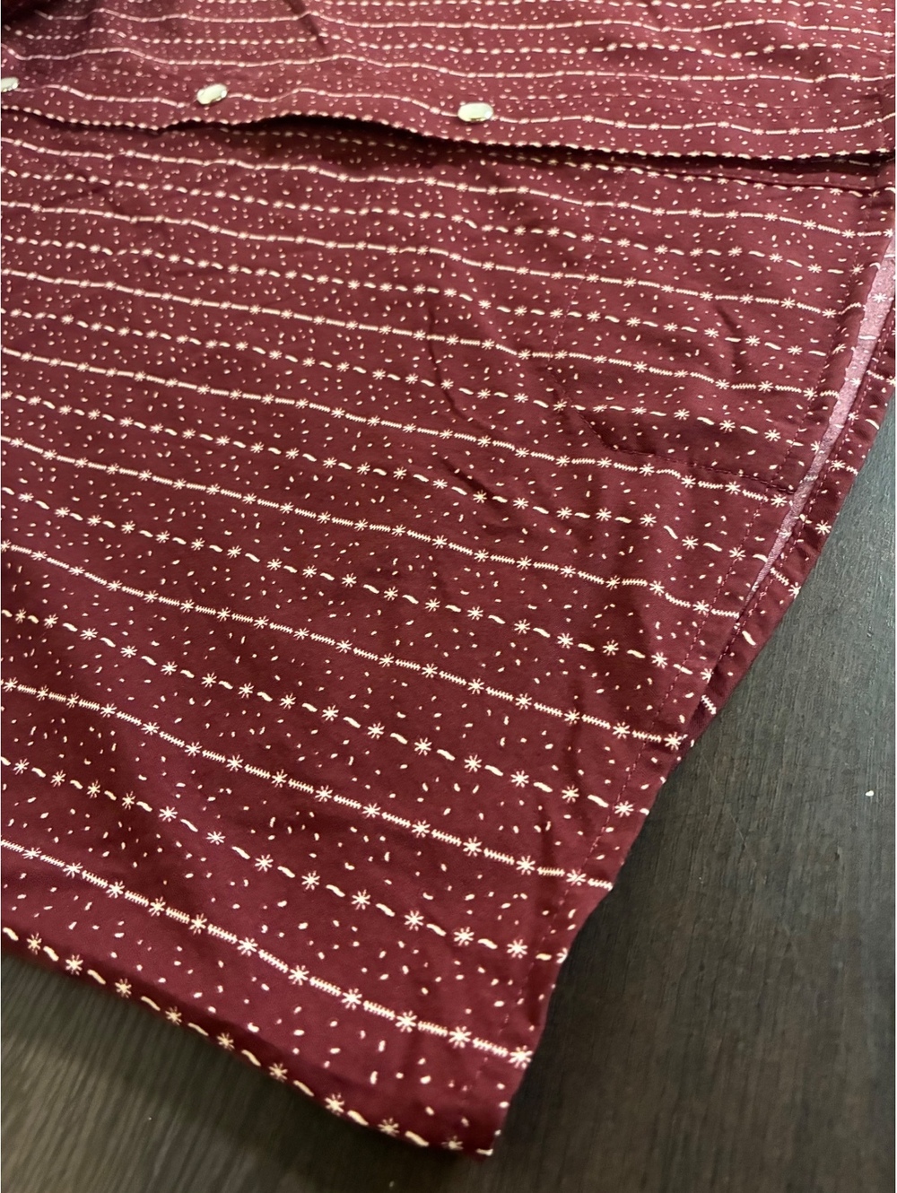 Poncho Maroon Farmer Western Short Sleeve Pearl Snap Shirt Size M Regular Fit - Picture 12 of 14